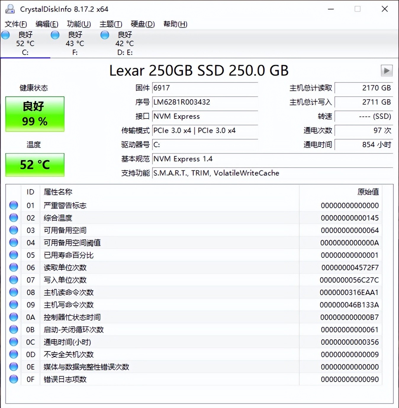 硬盘检测工具 | CrystalDiskInfo v9.7.0 中文绿色版