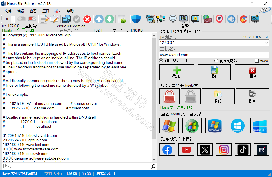 Hosts文件编辑器 | Hosts File Editor+ v2.5.18 中文绿色版