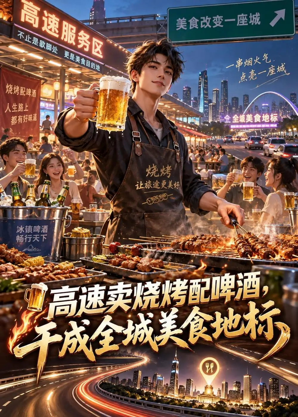 《高速卖烧烤配啤酒，干成全城美食地标&高速卖烧烤配啤酒干成全城美食地标（205集）AI短剧》短剧全集免费在线观看-CD网盘社